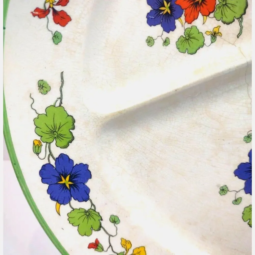 Antique CC Thompson Madison Divided Split Plate Or Grill Plate Floral 10” Wide